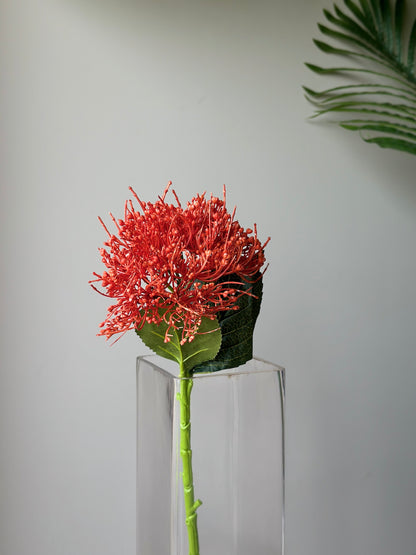 Artificial Pincushion Flower Stem - Orange