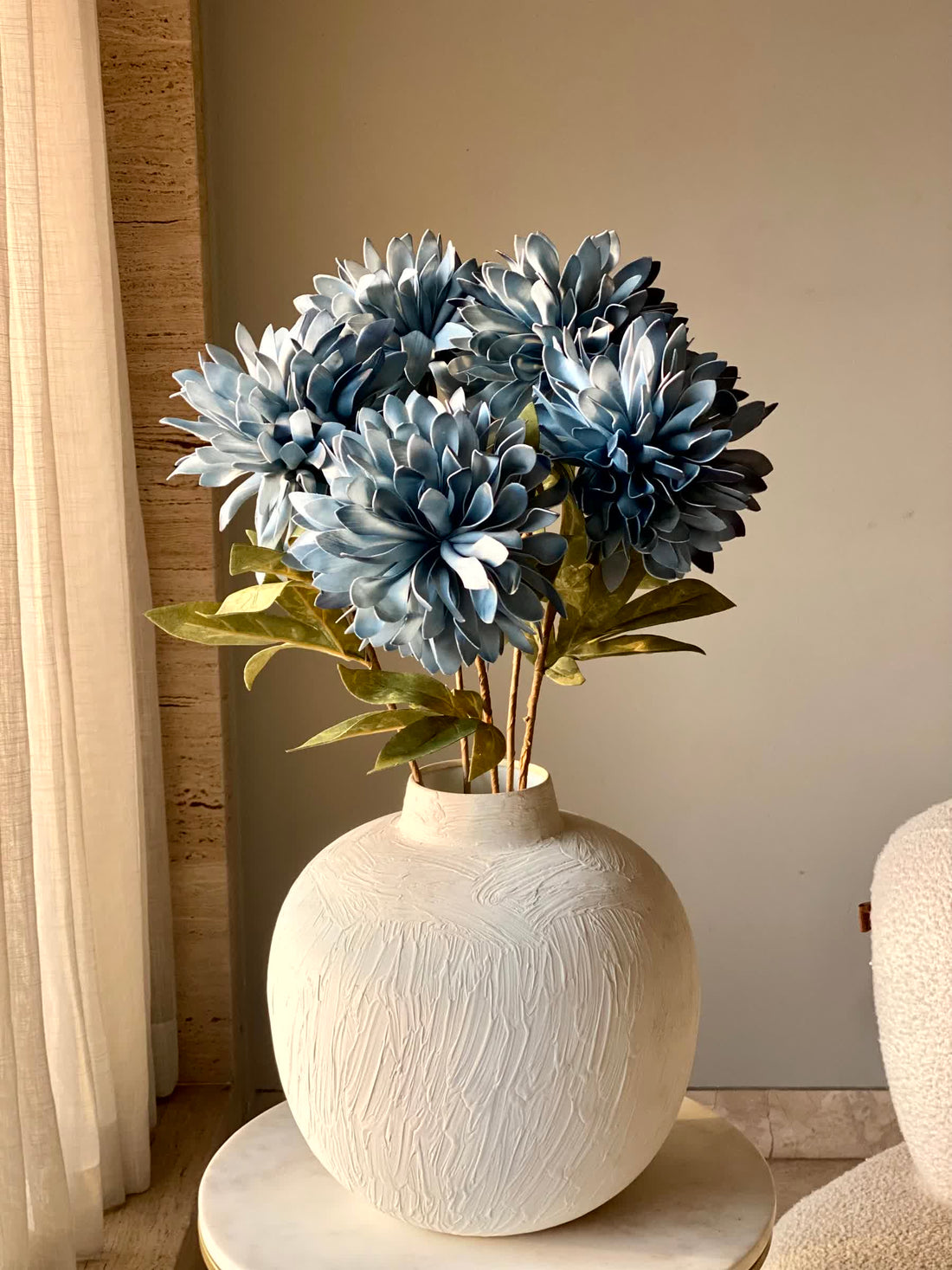 Artificial Dali Dahlia Flower Stem  - Blue (One Stem)