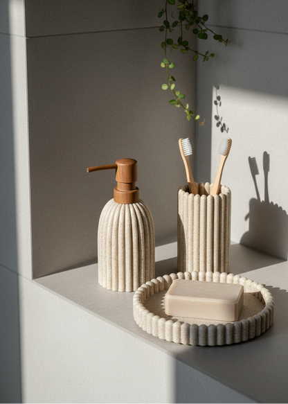 Terra Ribbed Bathroom Set - Set of 3 (Beige)