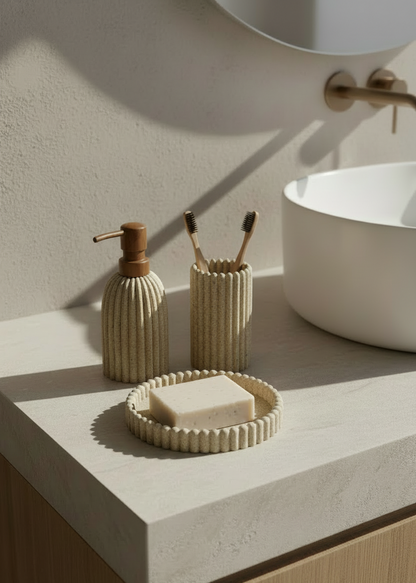 Terra Ribbed Bathroom Set - Set of 3 (Beige)