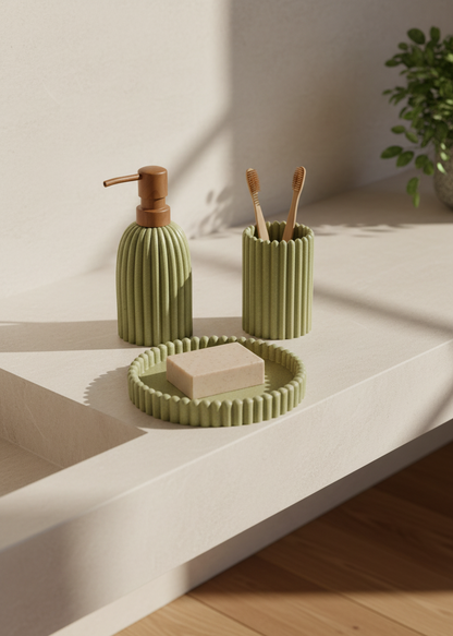 Terra Ribbed Bathroom Set - Set of 3 (Green)