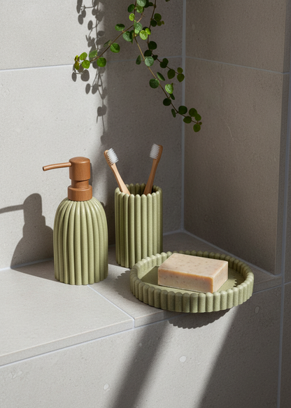 Terra Ribbed Bathroom Set - Set of 3 (Green)