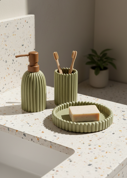 Terra Ribbed Bathroom Set - Set of 3 (Green)