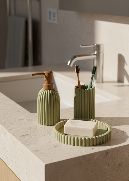 Terra Ribbed Bathroom Set - Set of 3 (Green)