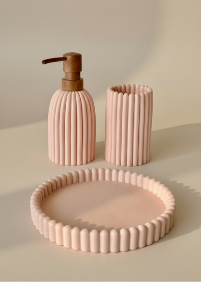 Terra Ribbed Bathroom Set - Set of 3 (Pink)