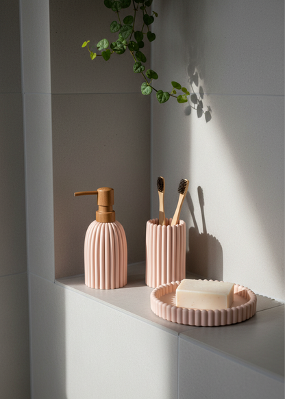 Terra Ribbed Bathroom Set - Set of 3 (Pink)