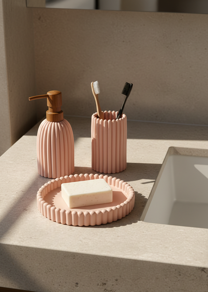 Terra Ribbed Bathroom Set - Set of 3 (Pink)