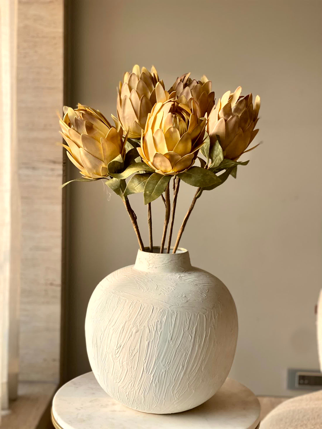 Artificial Protea Flower Stem - Yellow (One Stem)