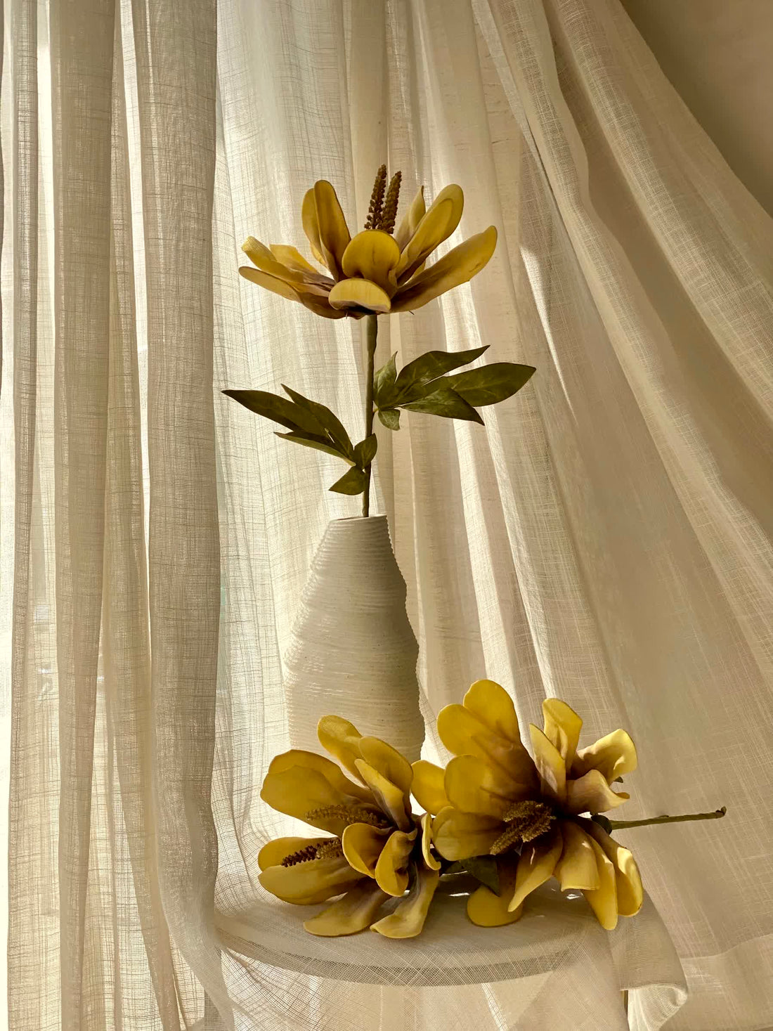 Artificial Lily Flower Stem  -  Yellow (One Stem)