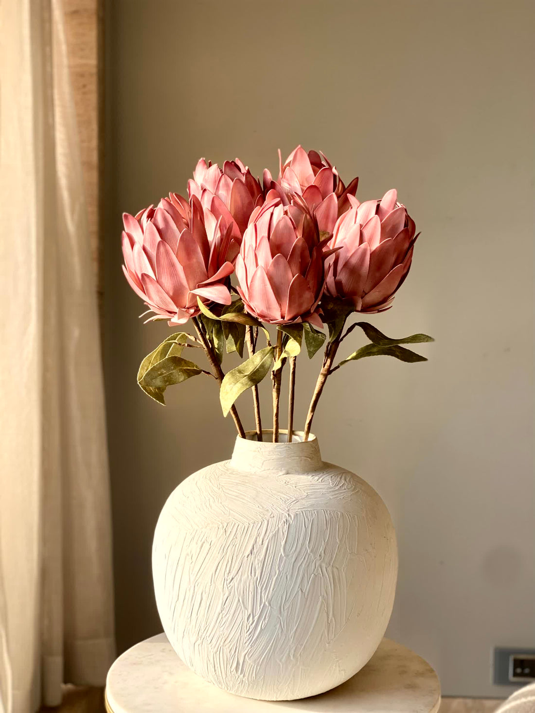 Artificial Protea Flower Stem - Pink (One Stem)