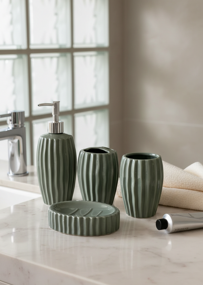 Ribbed Ceramic Bathroom Set - Sage Green