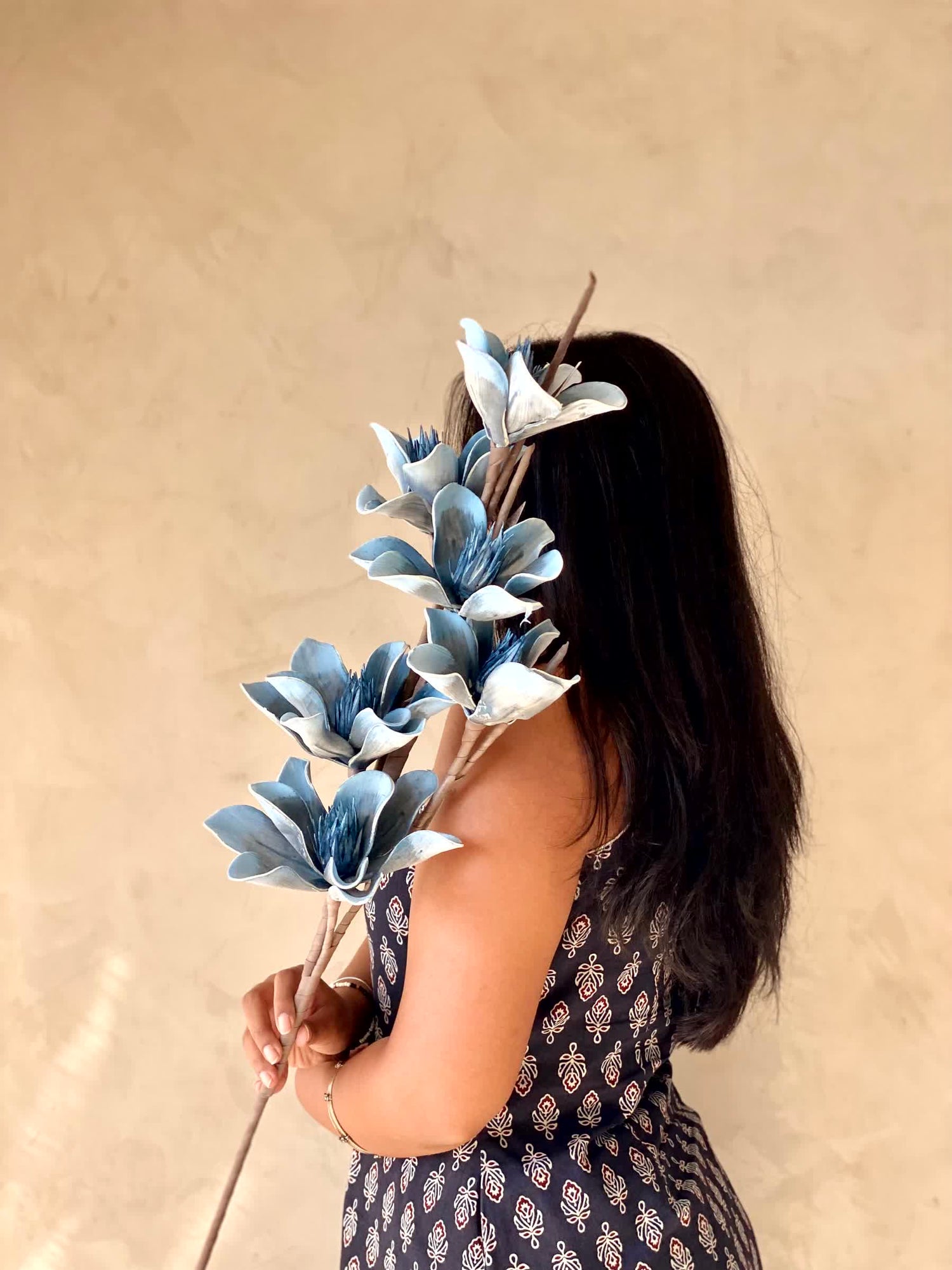 Artificial Lily Magnolia Flower Stem - Blue Ombre (One Stem)