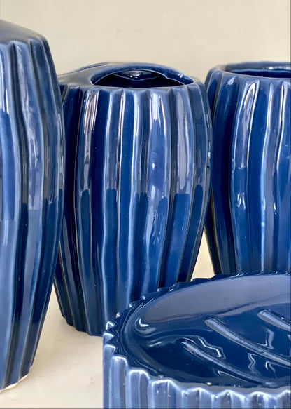 Ribbed Ceramic Bathroom Set - Blue