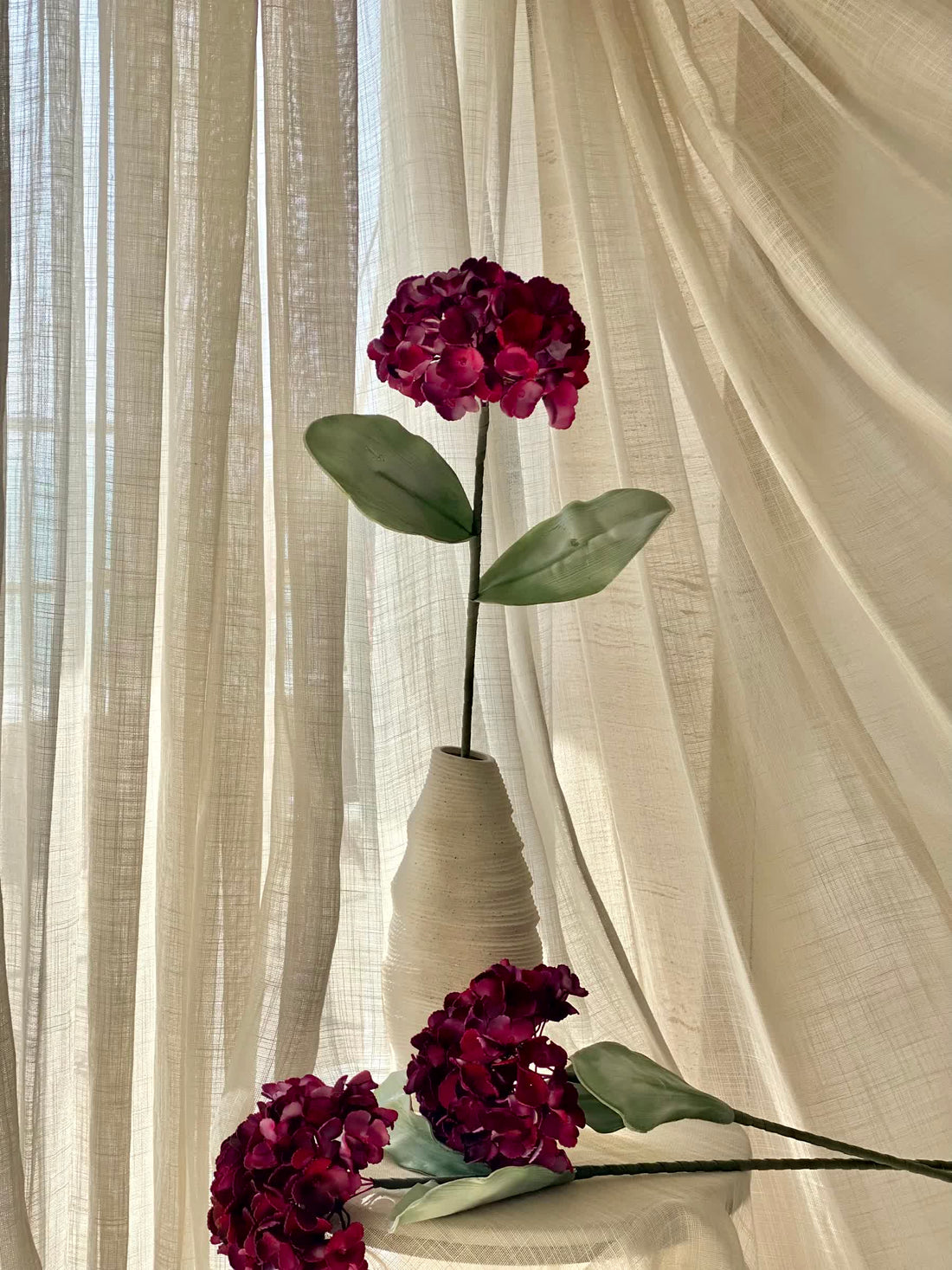 Artificial Hydrangea Flower Stem - Fuchsia Ombre (One Stem)