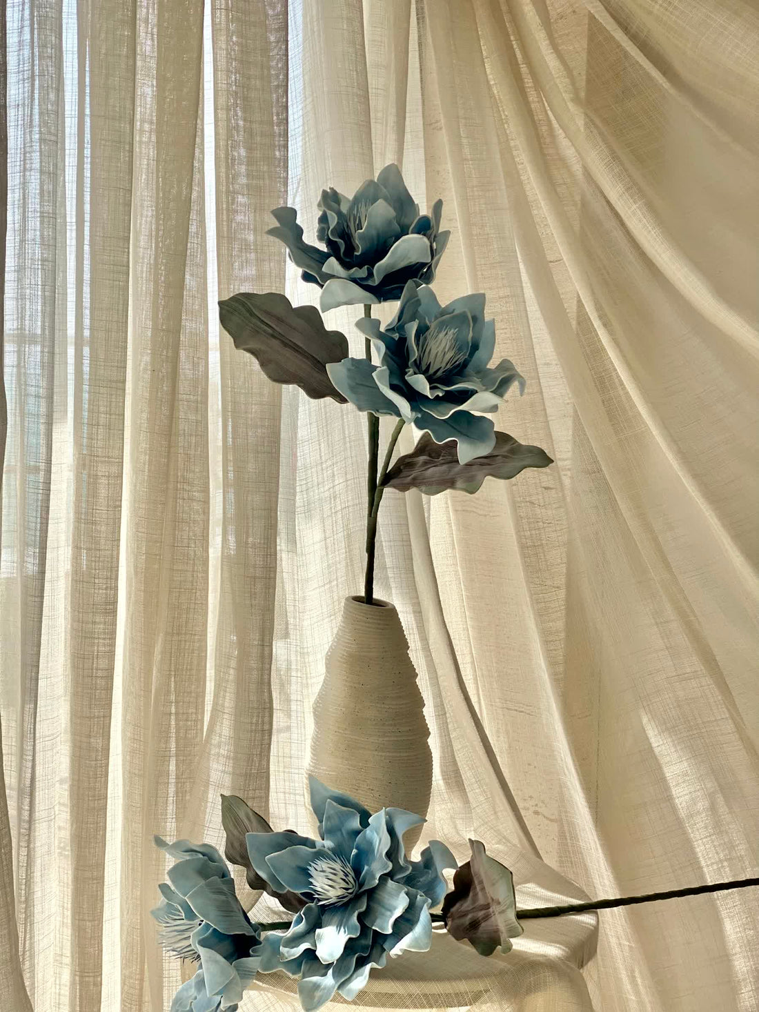 Artificial Dahlia Flower Stem  -  Blue Ombre (One Stem)