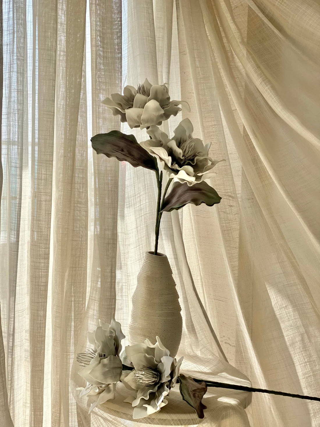Artificial Dahlia Flower Stem  -  Grey Ombre (One Stem)