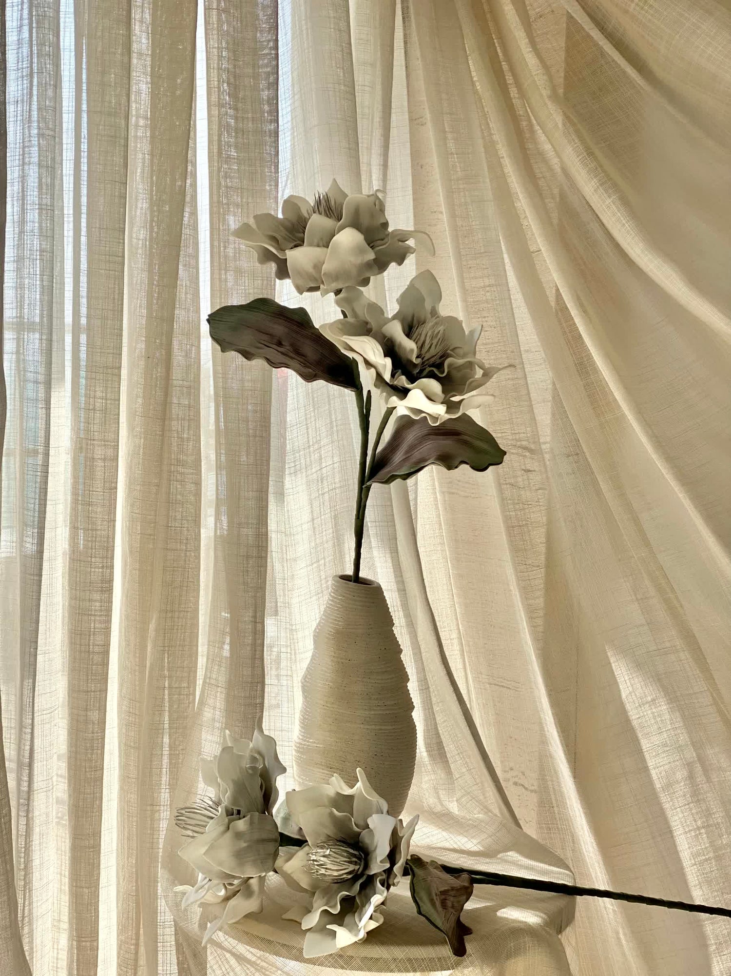Artificial Dahlia Flower Stem  -  Grey Ombre (One Stem)