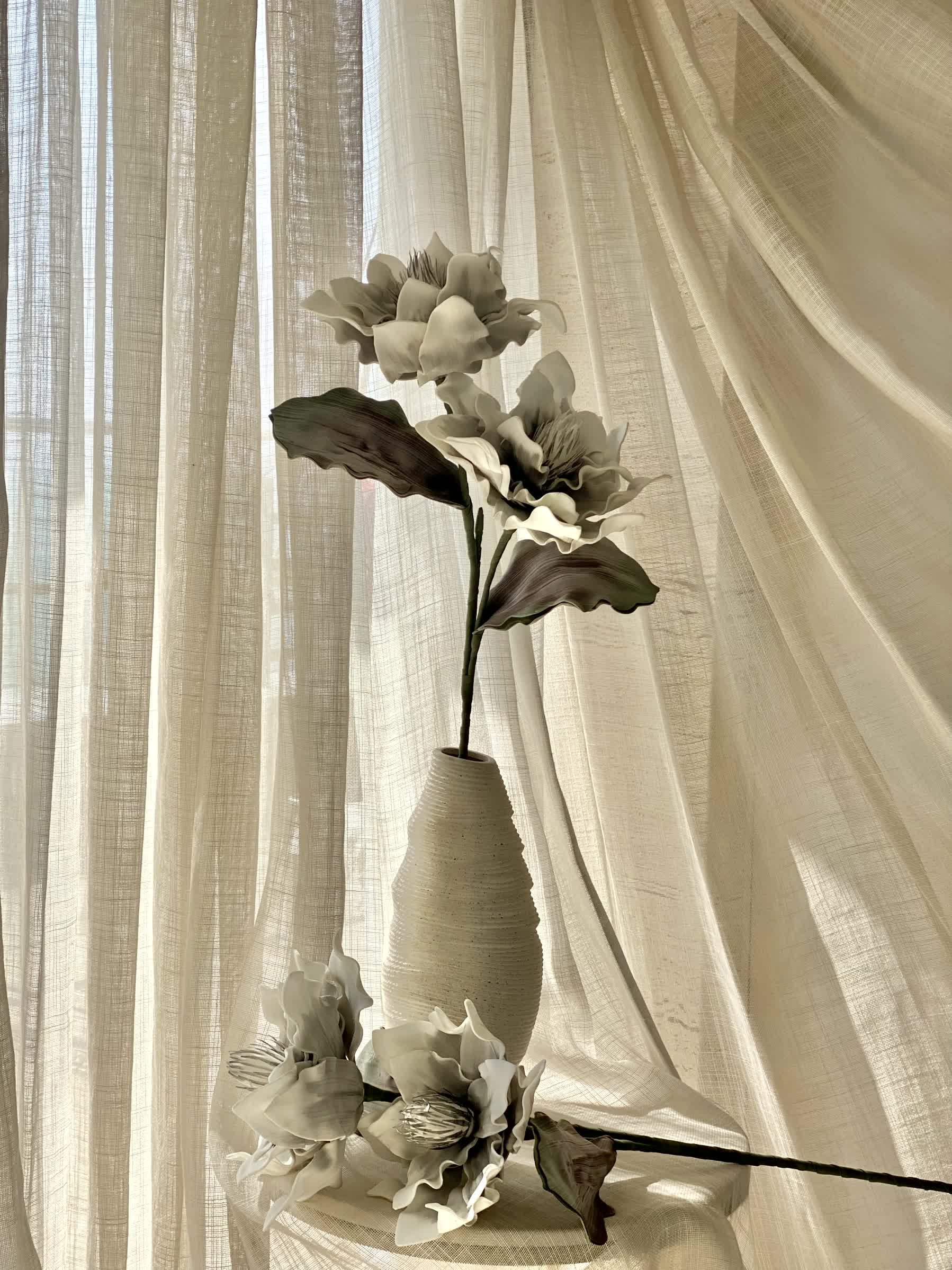 Artificial Dahlia Flower Stem  -  Grey Ombre (One Stem)