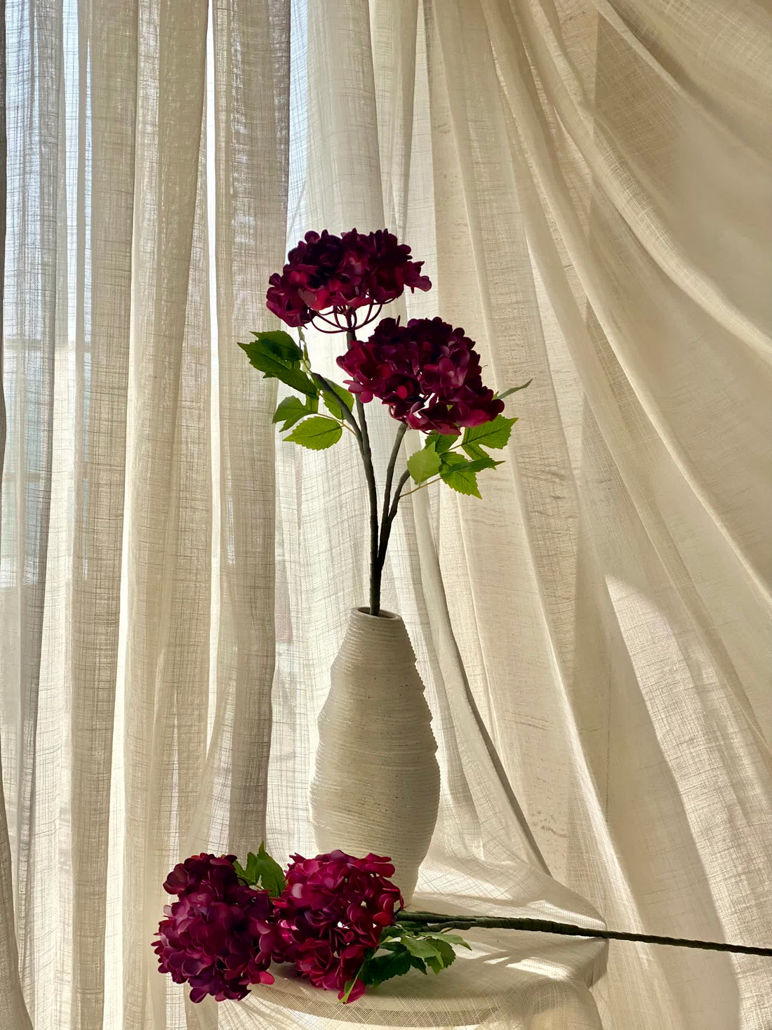 Artificial Mophead Flower Stem -  Magenta Ombre (One Stem)