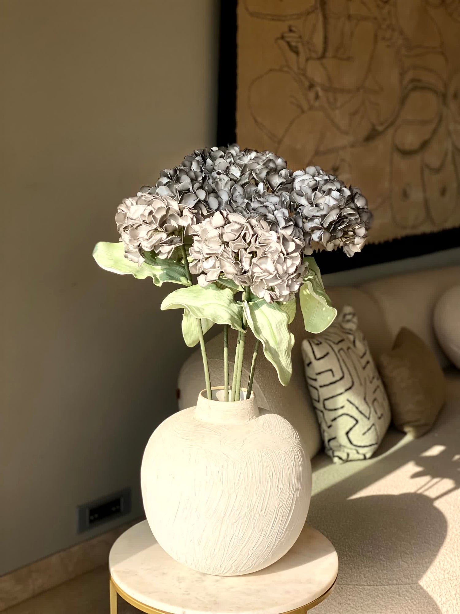 Artificial Hydrangea Flower Stem - Grey Ombre (One Stem)