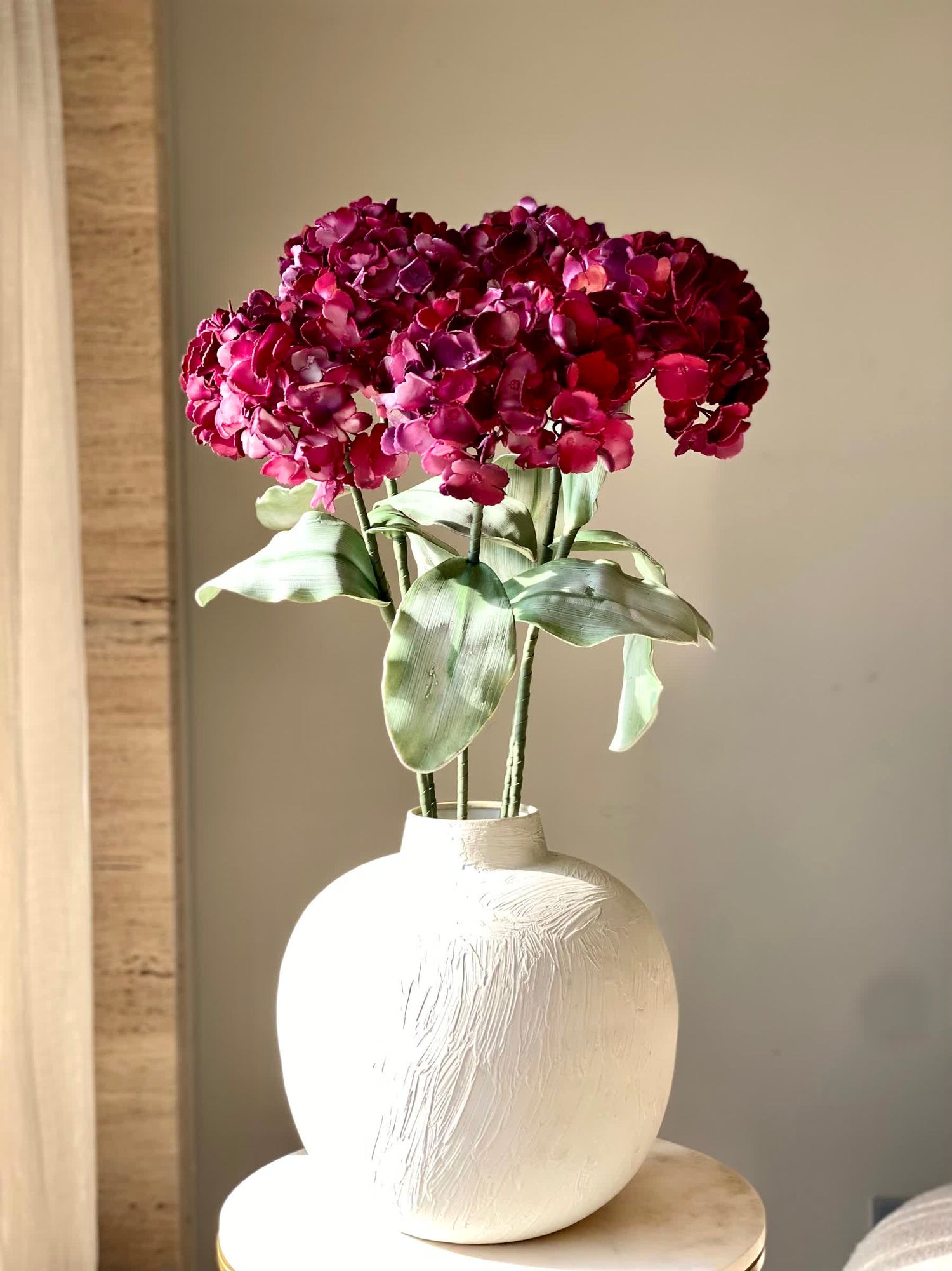 Artificial Hydrangea Flower Stem - Fuchsia Ombre (One Stem)