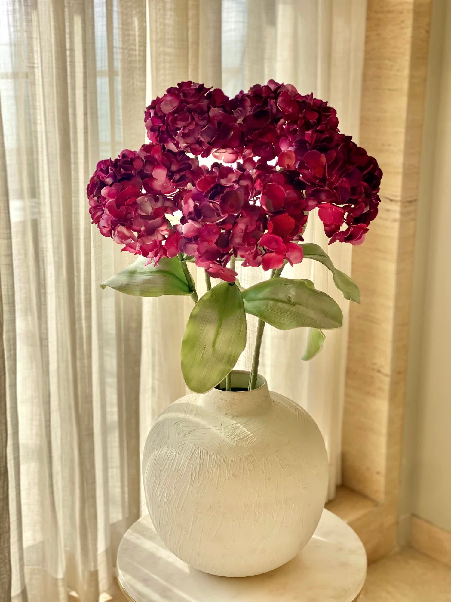 Artificial Hydrangea Flower Stem - Fuchsia Ombre (One Stem)