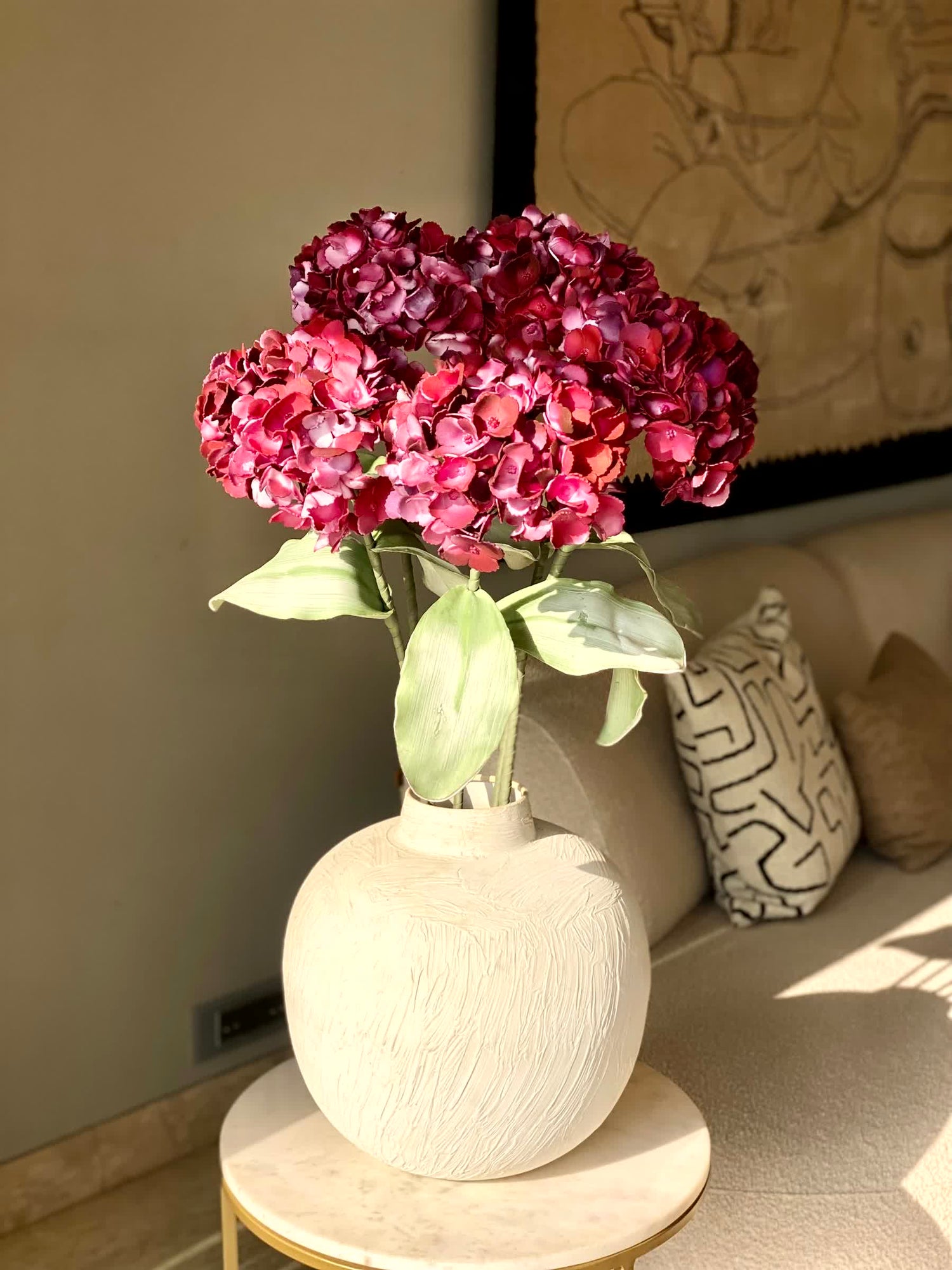Artificial Hydrangea Flower Stem - Fuchsia Ombre (One Stem)