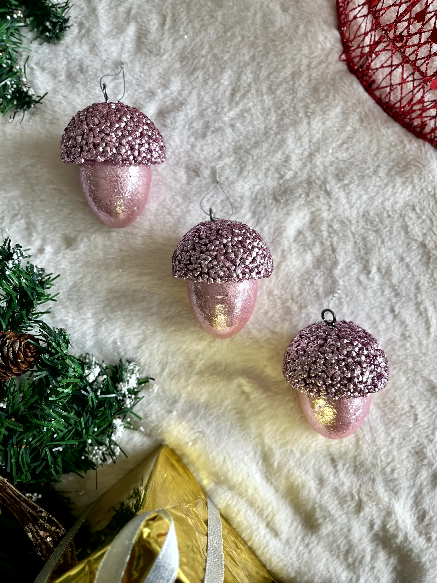 Christmas Glittering Acorns - (Set Of 3)