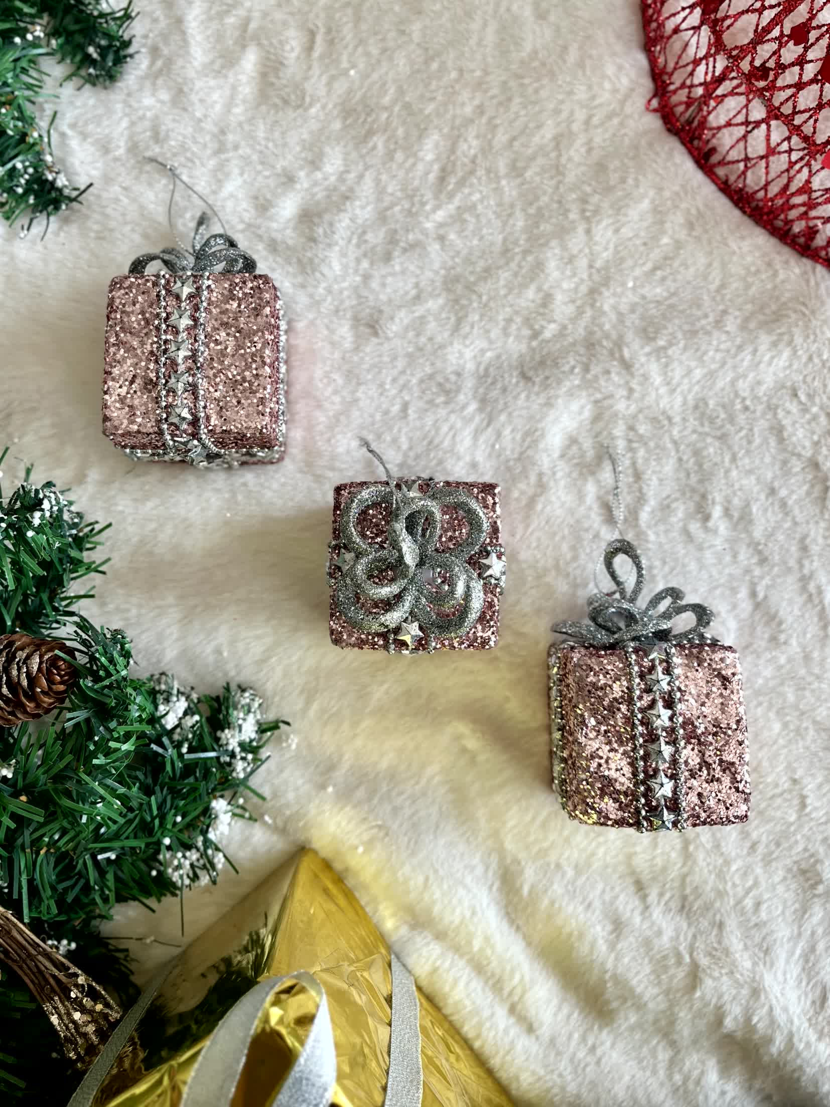 Christmas Glittering Gift Boxes - (Set Of 3)