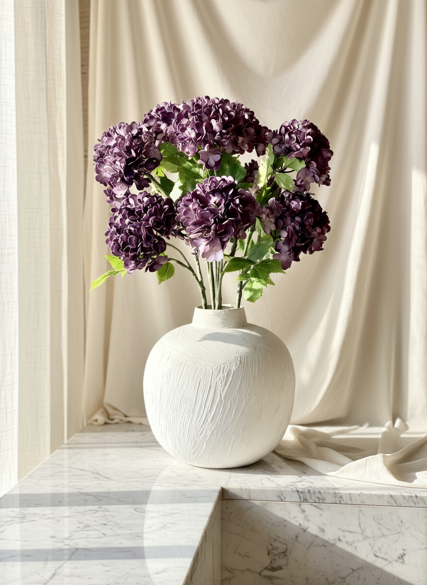 Artificial Mophead Flower Stem - Lavender Ombre (One Stem)