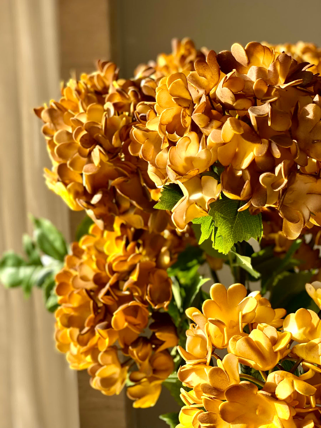 Artificial Mophead Flower Stem -  Amber Ombre (One Stem)