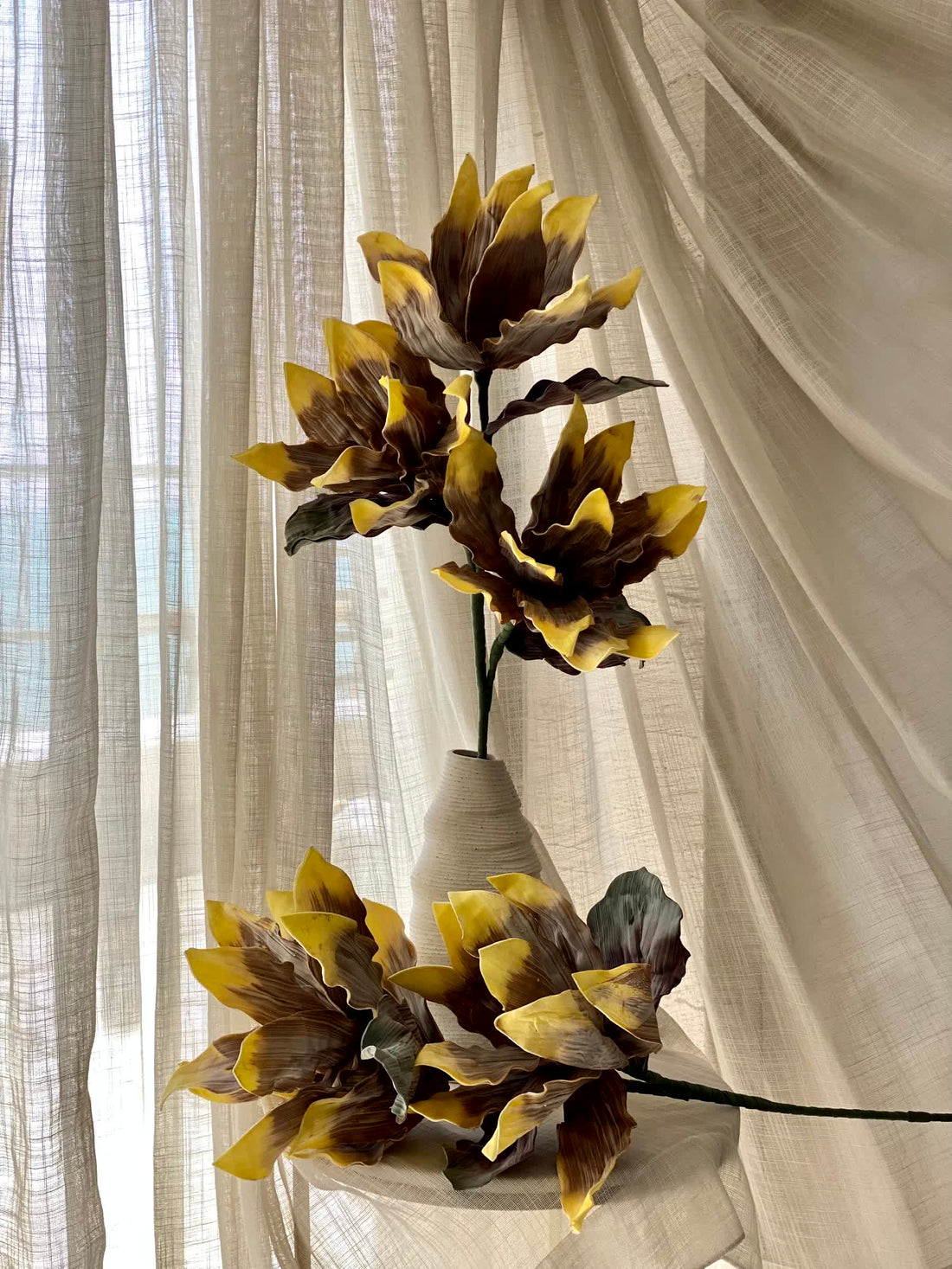 Artificial Magnolia Flower Stem - Amber Ombre (One Stem)