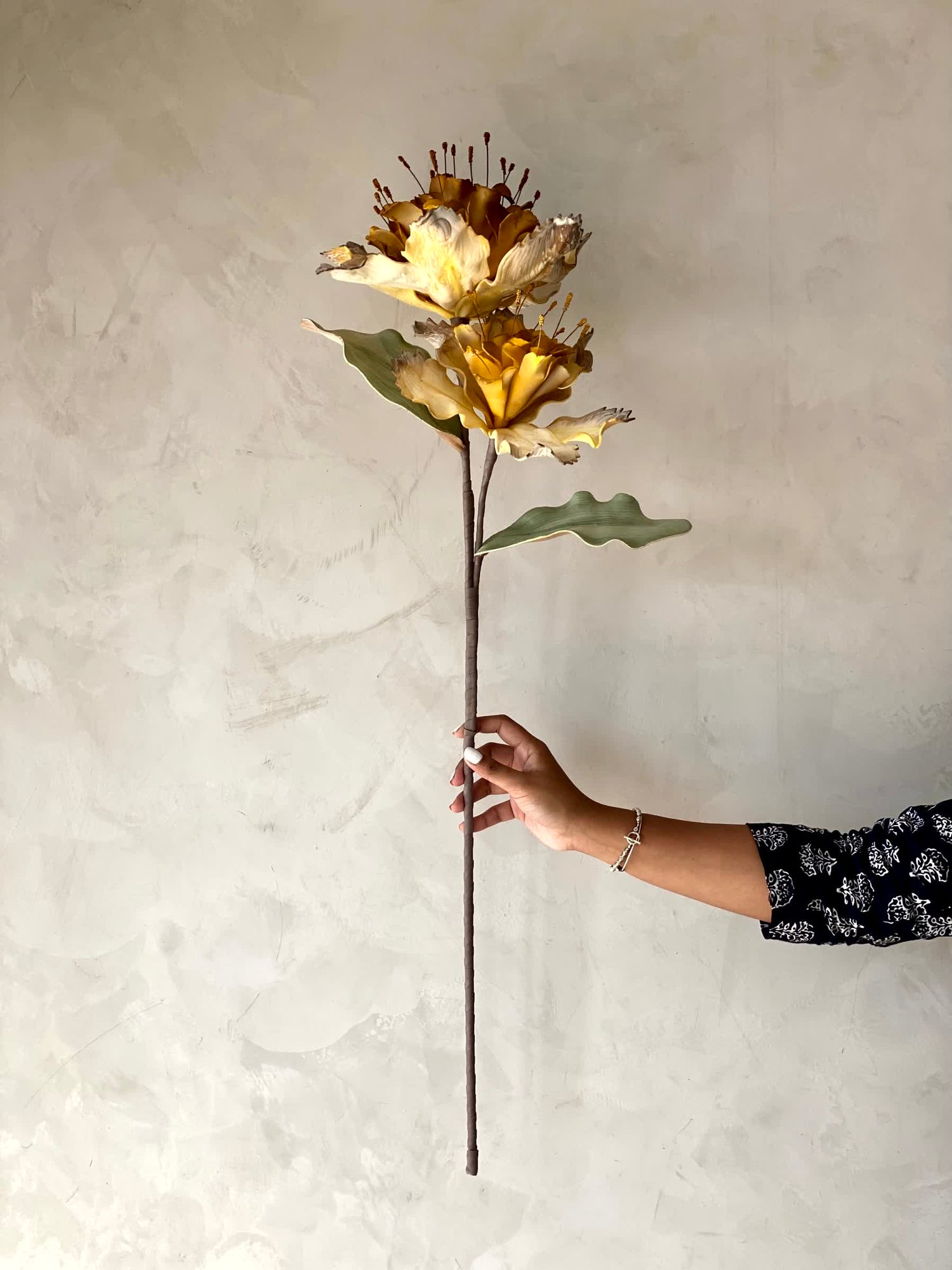 Artificial Rose Bay Flower Stem - Amber Ombre (One Stem)