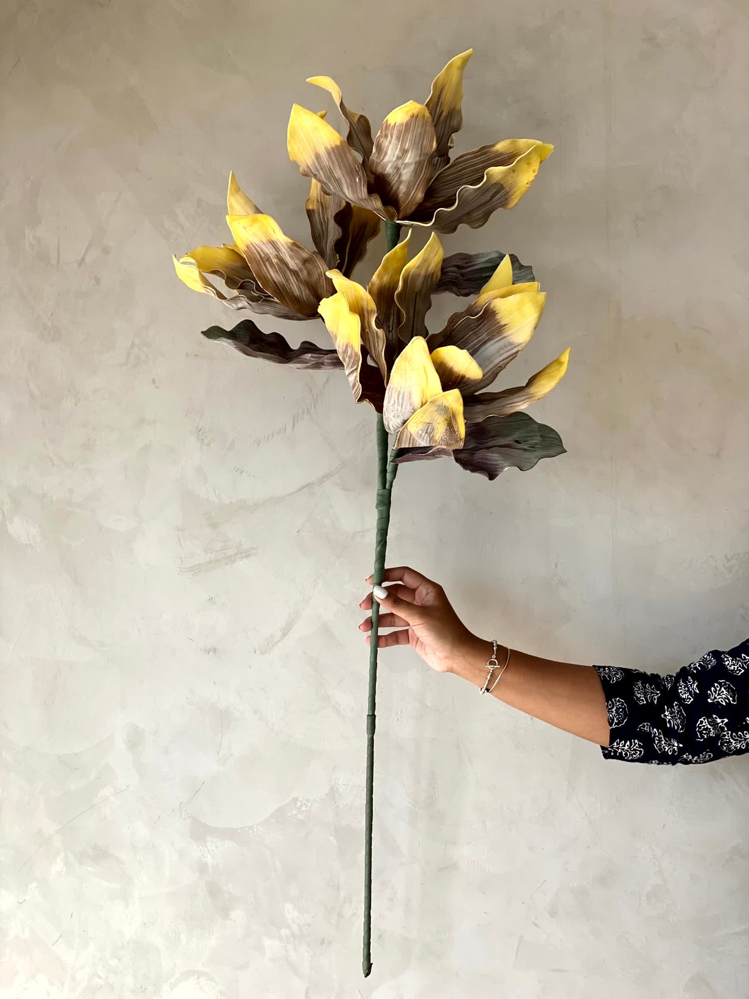 Artificial Magnolia Flower Stem -  Amber Ombre (One Stem)