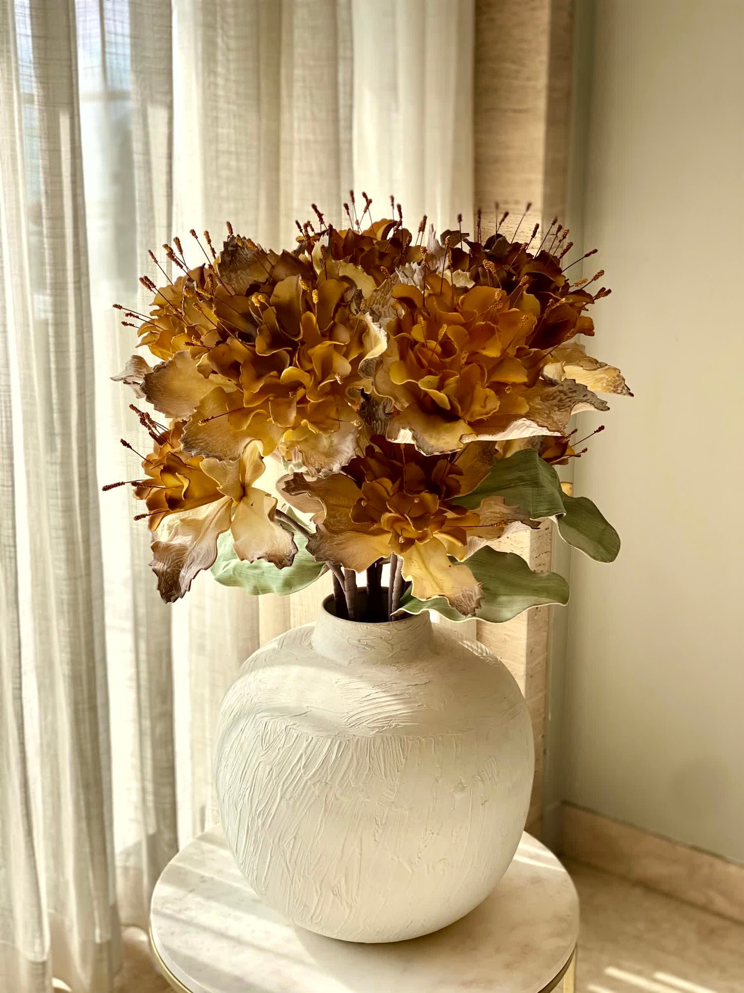 Artificial Rose Bay Flower Stem - Amber Ombre (One Stem)
