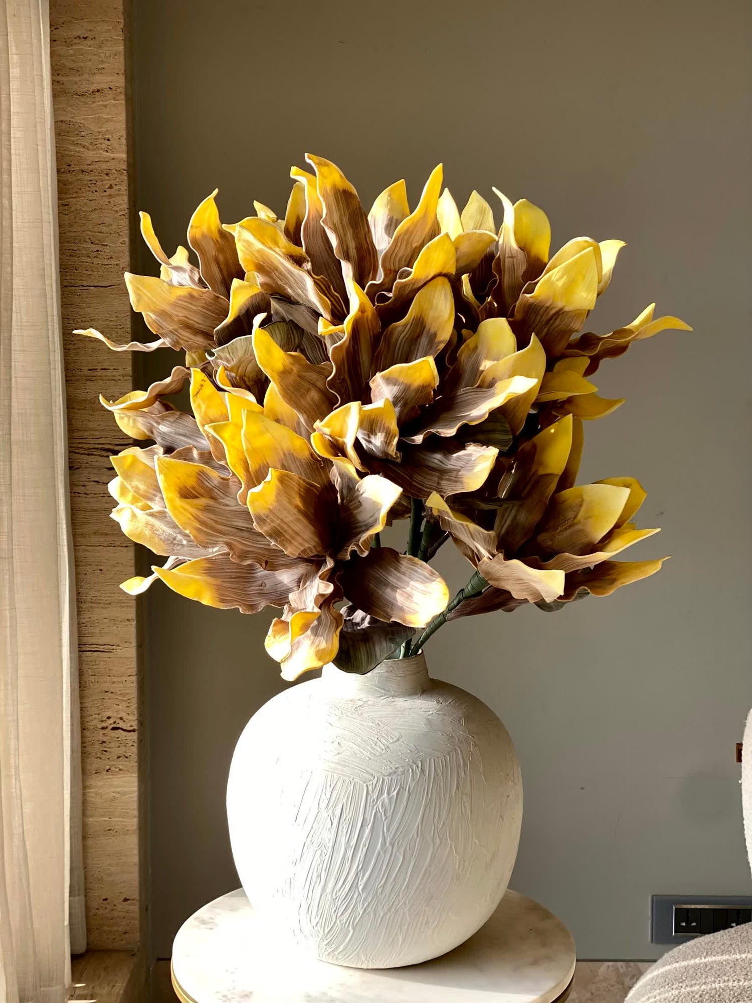 Artificial Magnolia Flower Stem -  Amber Ombre (One Stem)