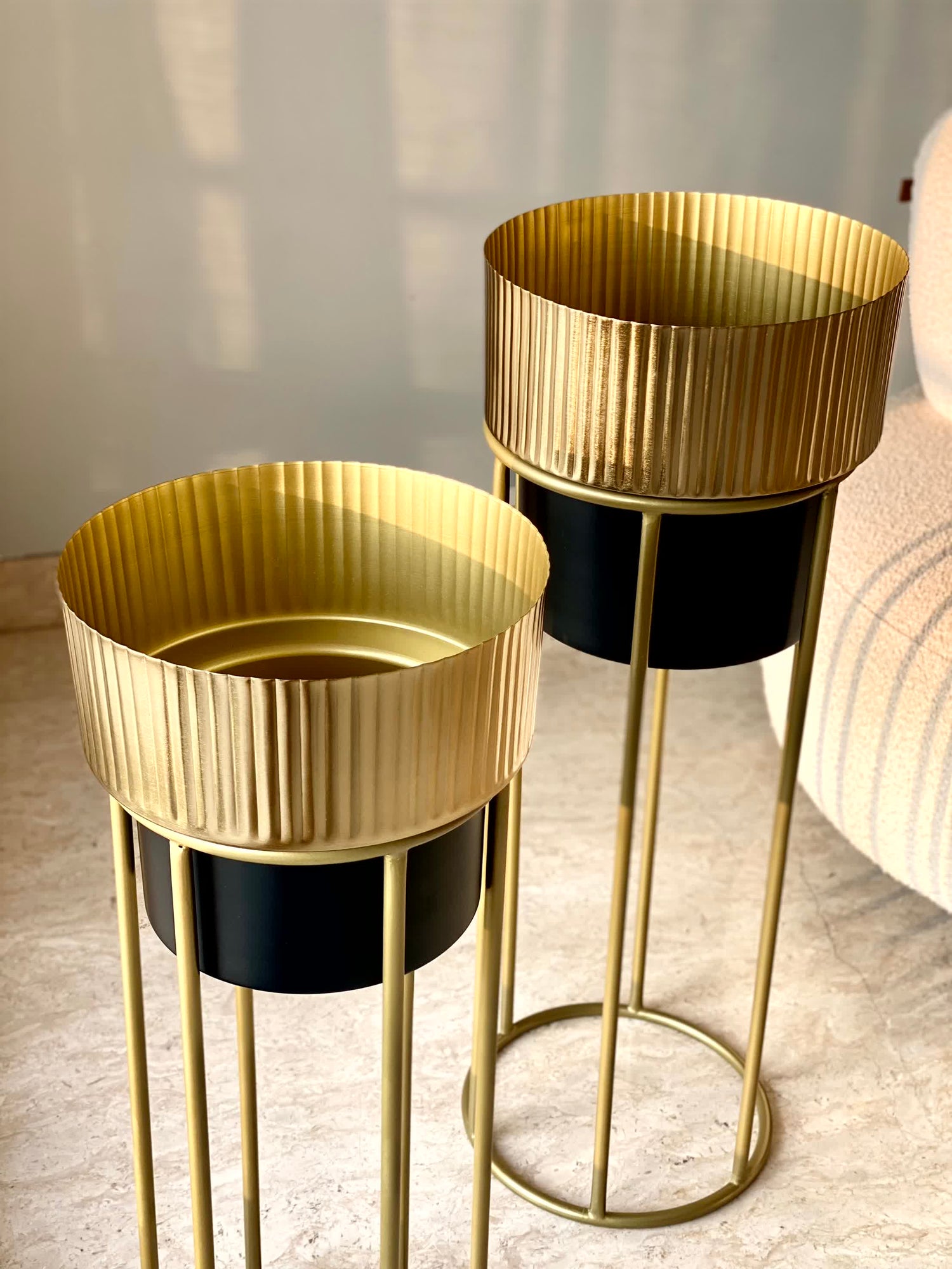 Brooklyn Fluted Gold &amp; Black Planter  (Set of 2)