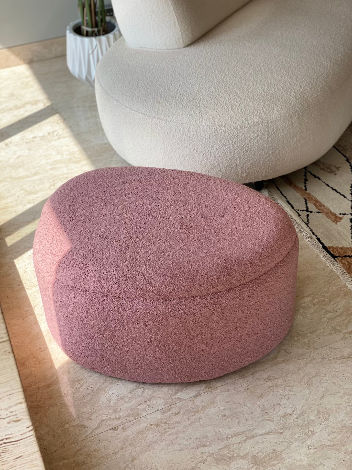 Pebble Boucle Pouffe with Storage Blush Pink - Large