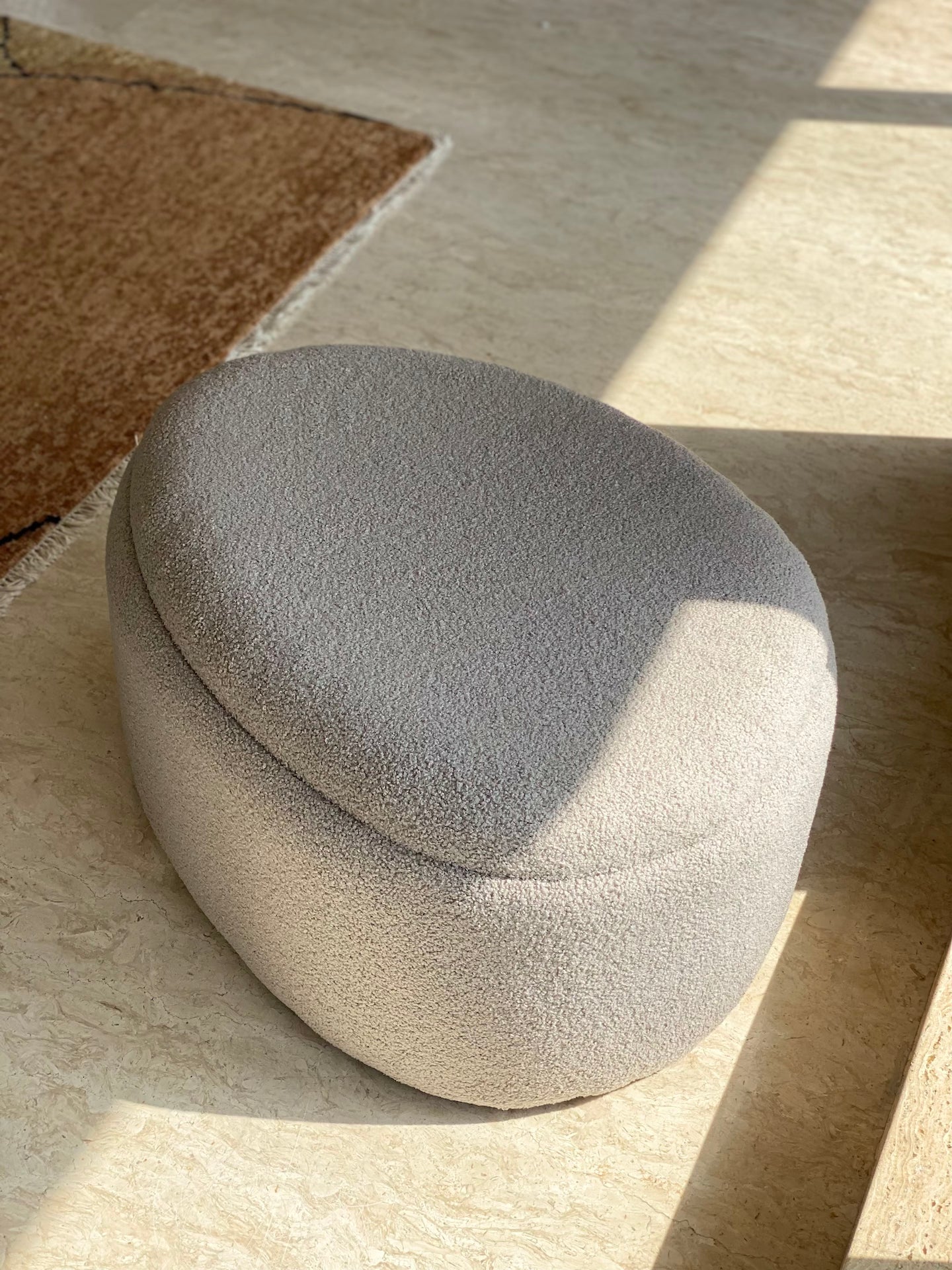 Pebble Boucle Pouffe with Storage Grey - Large