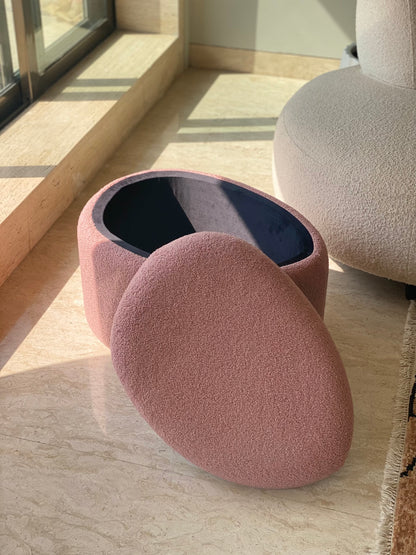 Pebble Boucle Pouffe with Storage Blush Pink - Medium
