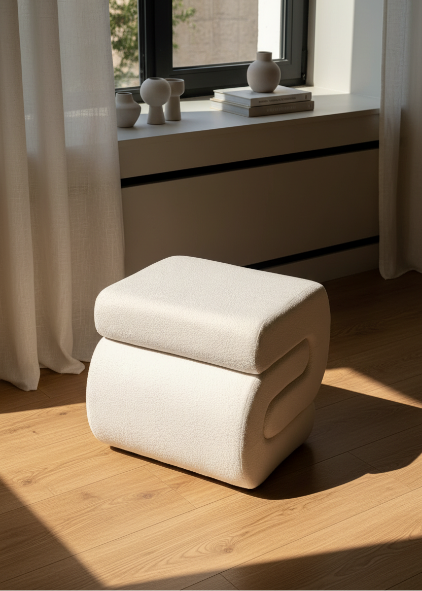 S-Boucle Pouffe - White
