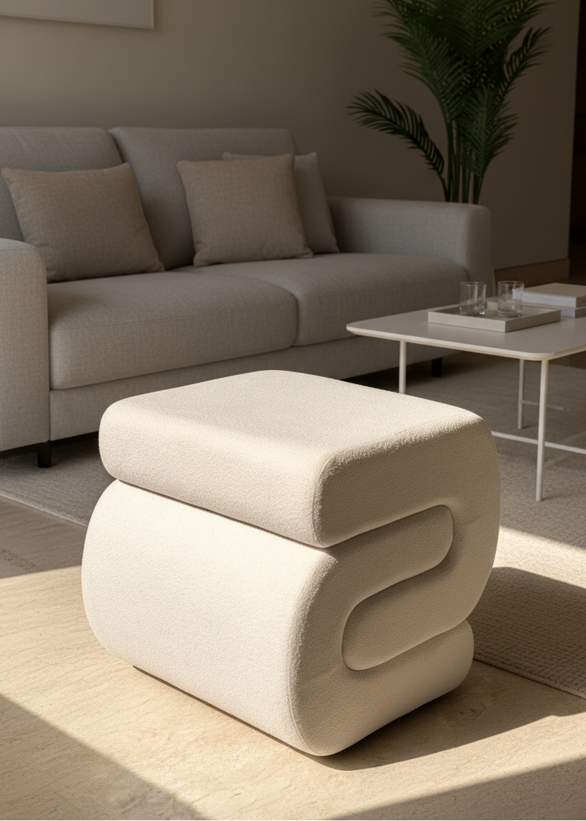 S-Boucle Pouffe - White