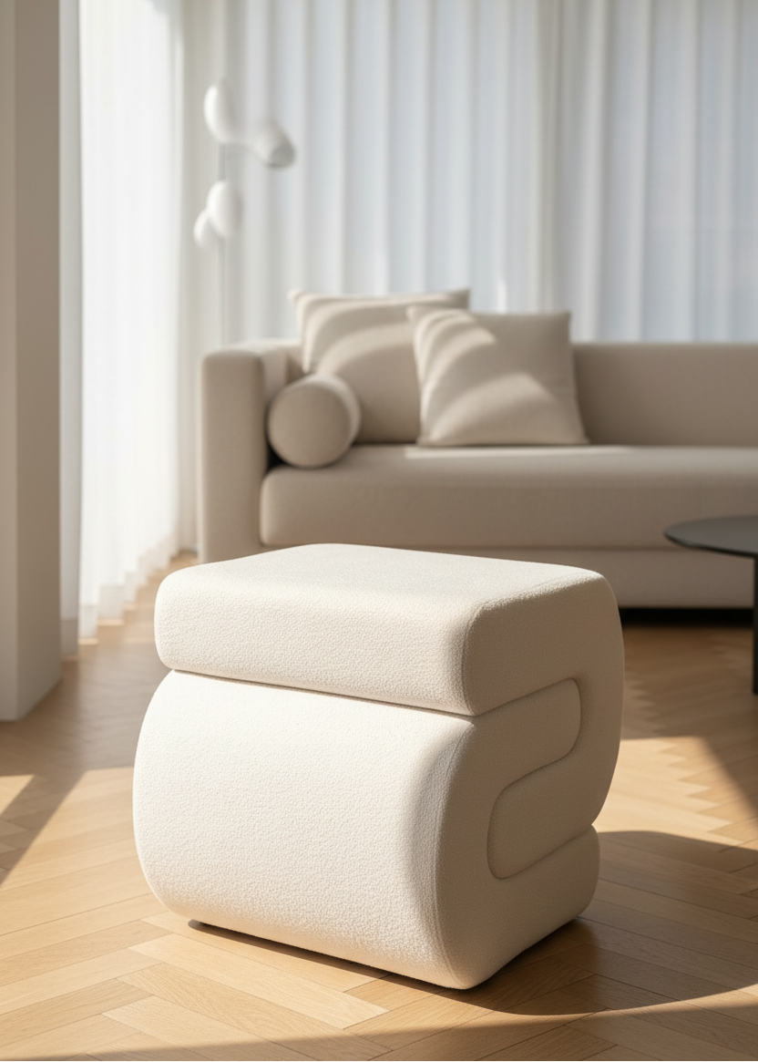 S-Boucle Pouffe - White