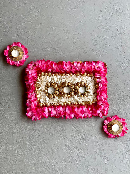 FESTIVE PINK RECTANGLE FLORAL BLOOM RANGOLI SET