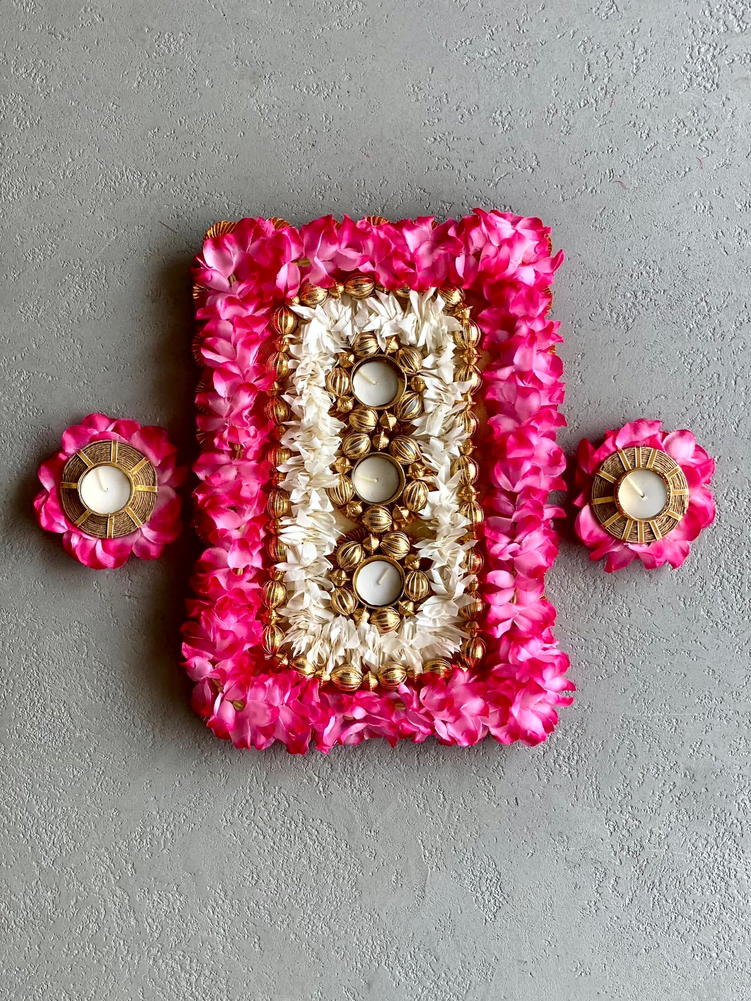 FESTIVE PINK RECTANGLE FLORAL BLOOM RANGOLI SET