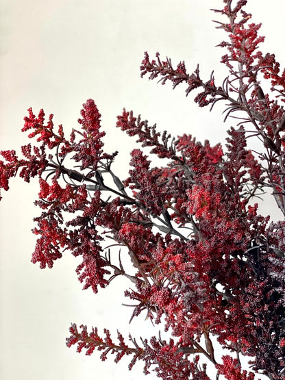 Artificial Red Heather Bush with Ceramic Vase
