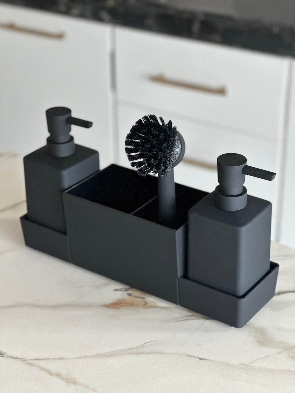 Eden Dispenser and Brush Set - Black (Set Of 4)
