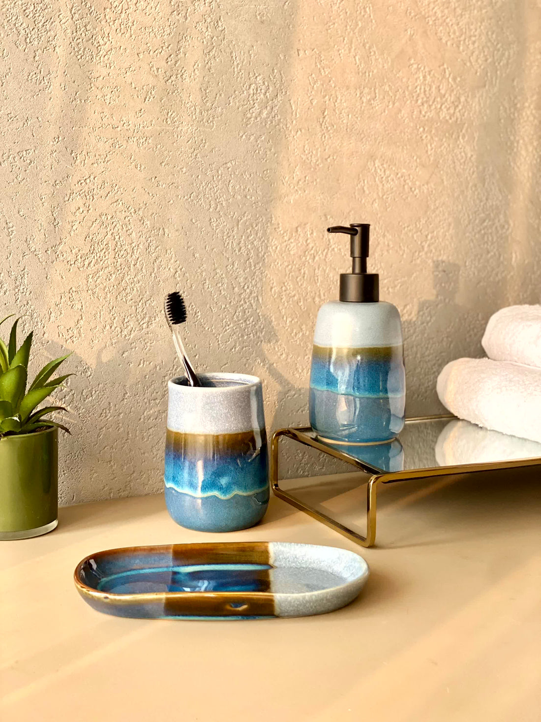 Puebla Bathroom Set  - Azure (Set of 3)