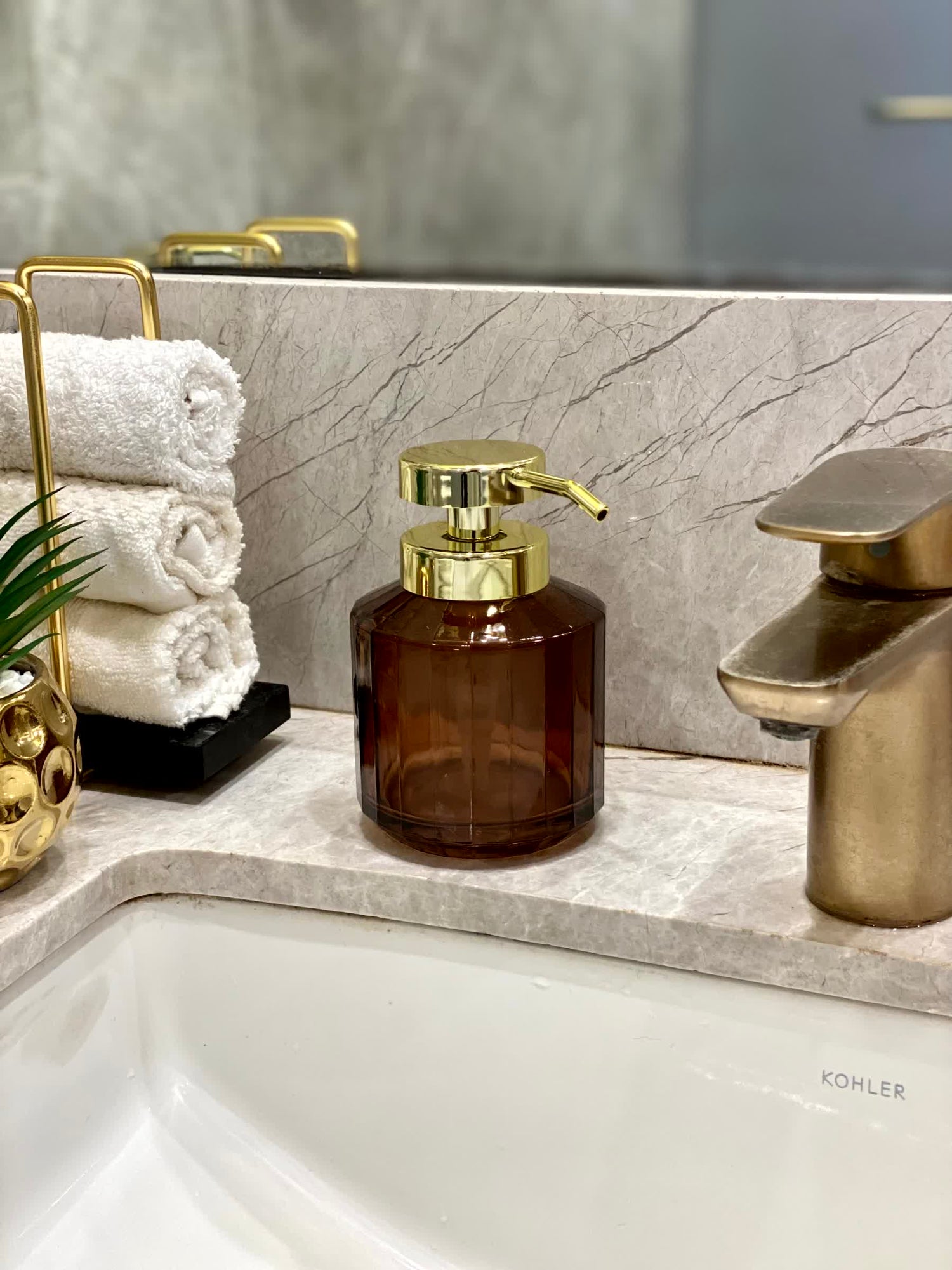 Chalice Glass Bathroom Dispenser - Amber