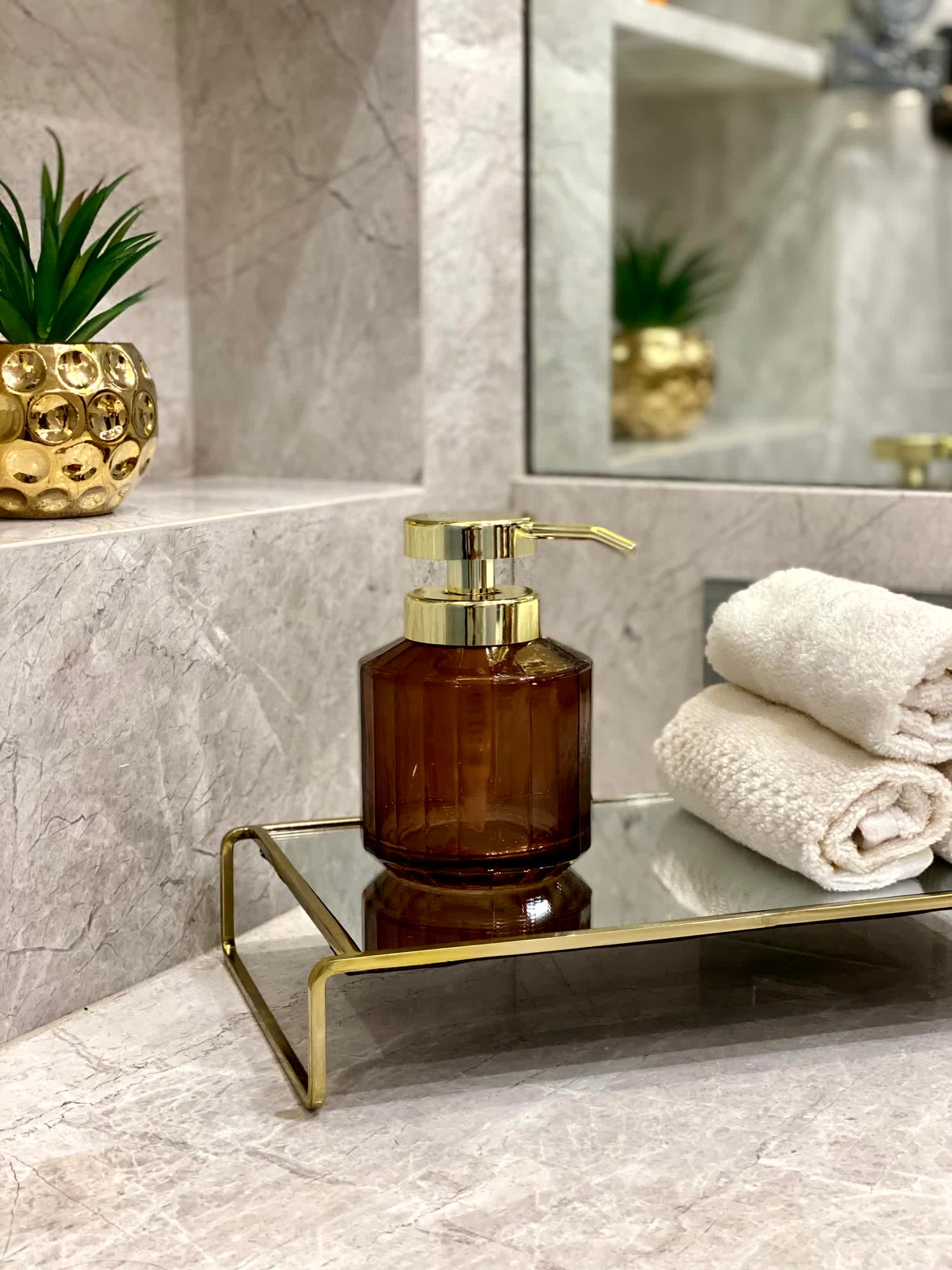 Chalice Glass Bathroom Dispenser - Amber
